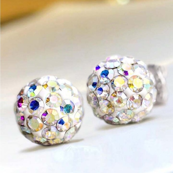 8mm Sparkling Color Full Rhinestone Bead, Elegant Iridescent Disco Ball Earrings - Picture 6 of 9